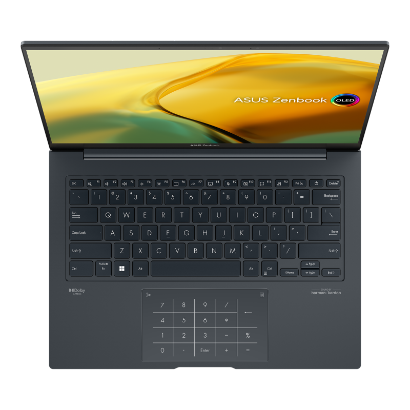 Zenbook 14X OLED (Q410) opened featuring view of keyboard.