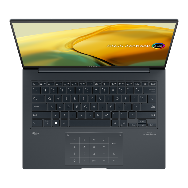 Zenbook 14X OLED (Q410) abierto con vista del teclado.