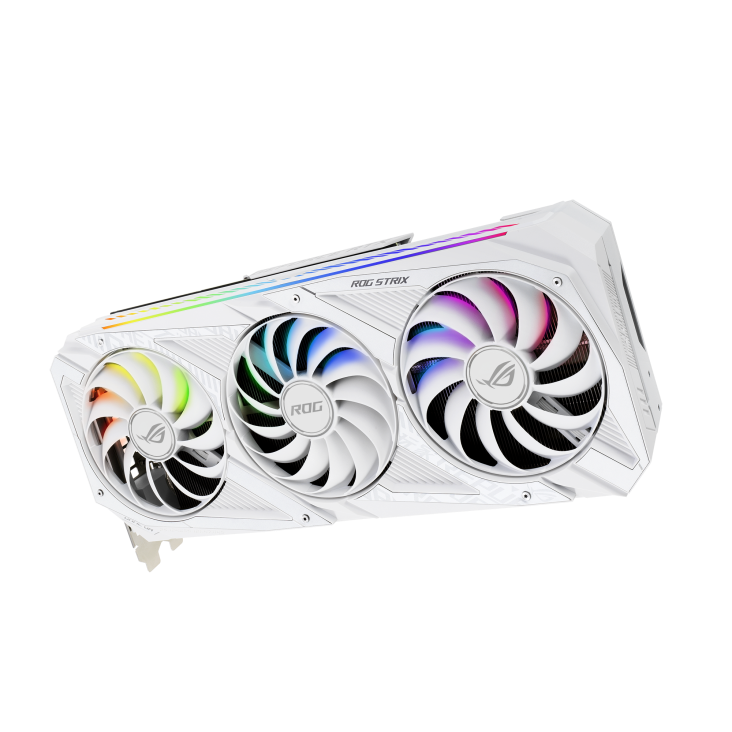 ROG-STRIX-RTX3070-8G-WHITE graphics card, hero shot from the front side