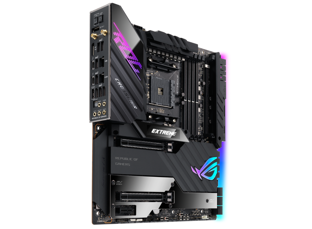 ROG CROSSHAIR VIII EXTREME angled view from left