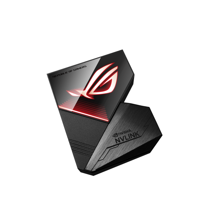 ROG NVLink Bridge, side view, showing the Aura Sync lighting