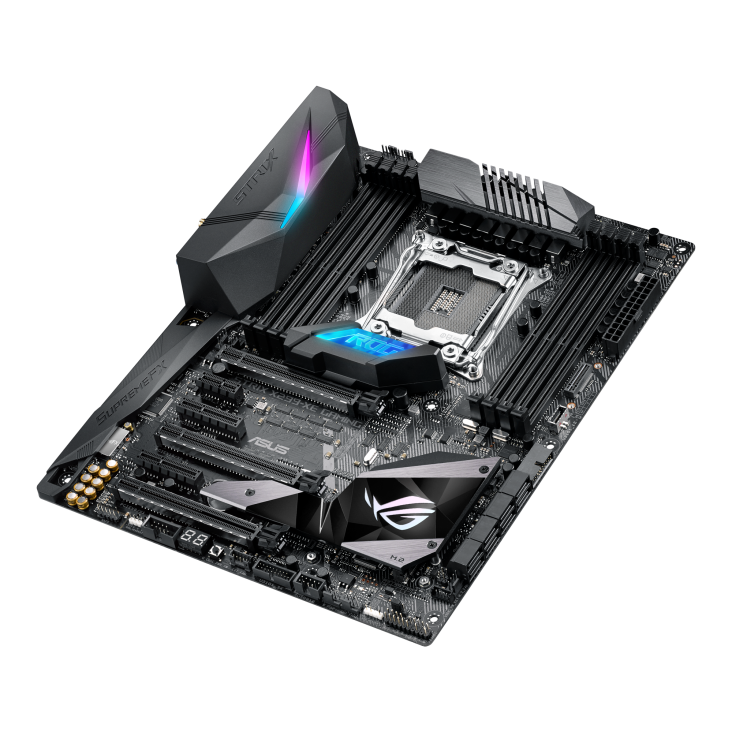 ROG STRIX X299-XE GAMING top and angled view from right