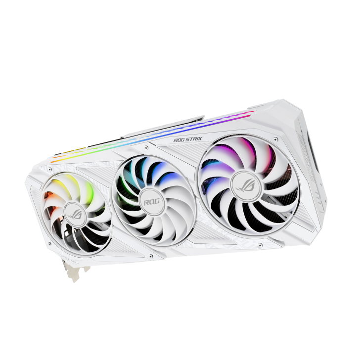 ROG-STRIX-RTX3090-24G-WHITE graphics card, hero shot from the front side
