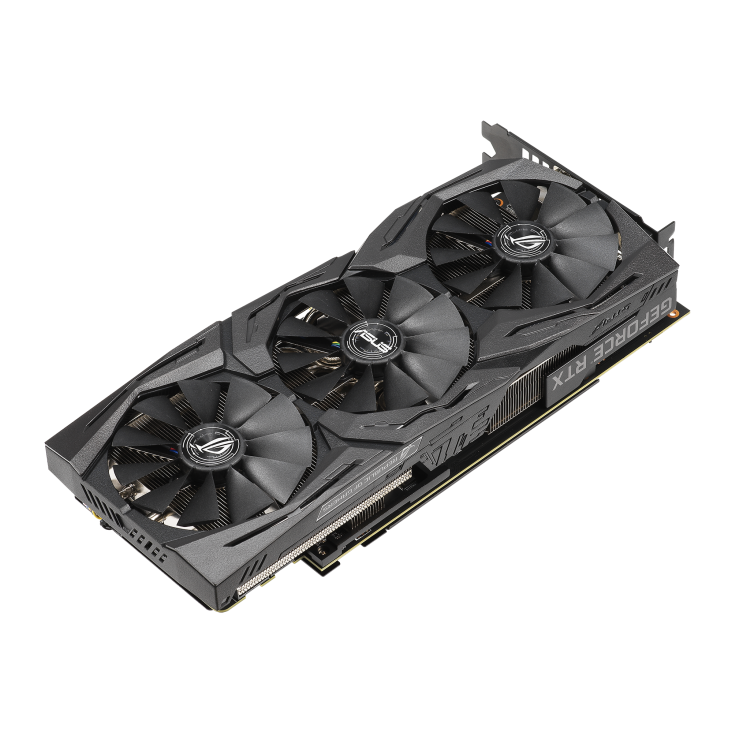 ROG-STRIX-RTX2070-O8G-GAMING graphics card, front angled view