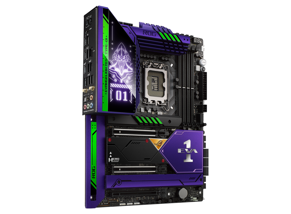 ROG MAXIMUS Z690 HERO EVA EDITION angled view from left