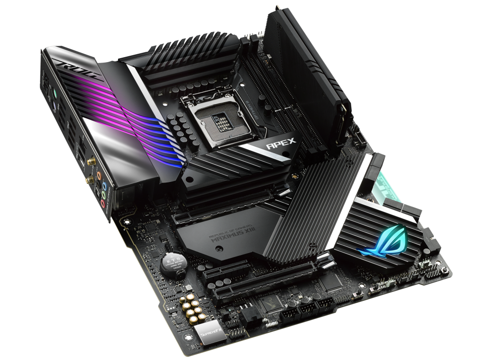 ROG MAXIMUS XIII APEX top and angled view from left