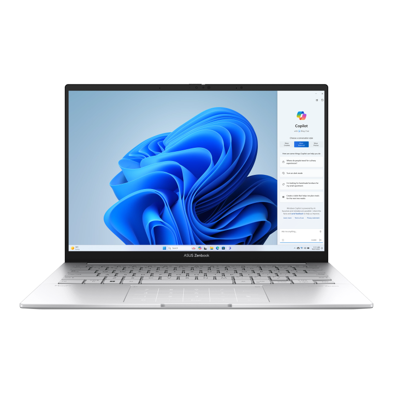 Zenbook 14 OLED (UX3405) displays opened from the front view.