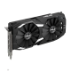 ASUS Dual Radeon RX 560 graphics card, angled top down view, highlighting the fans, ARGB element, I/O ports