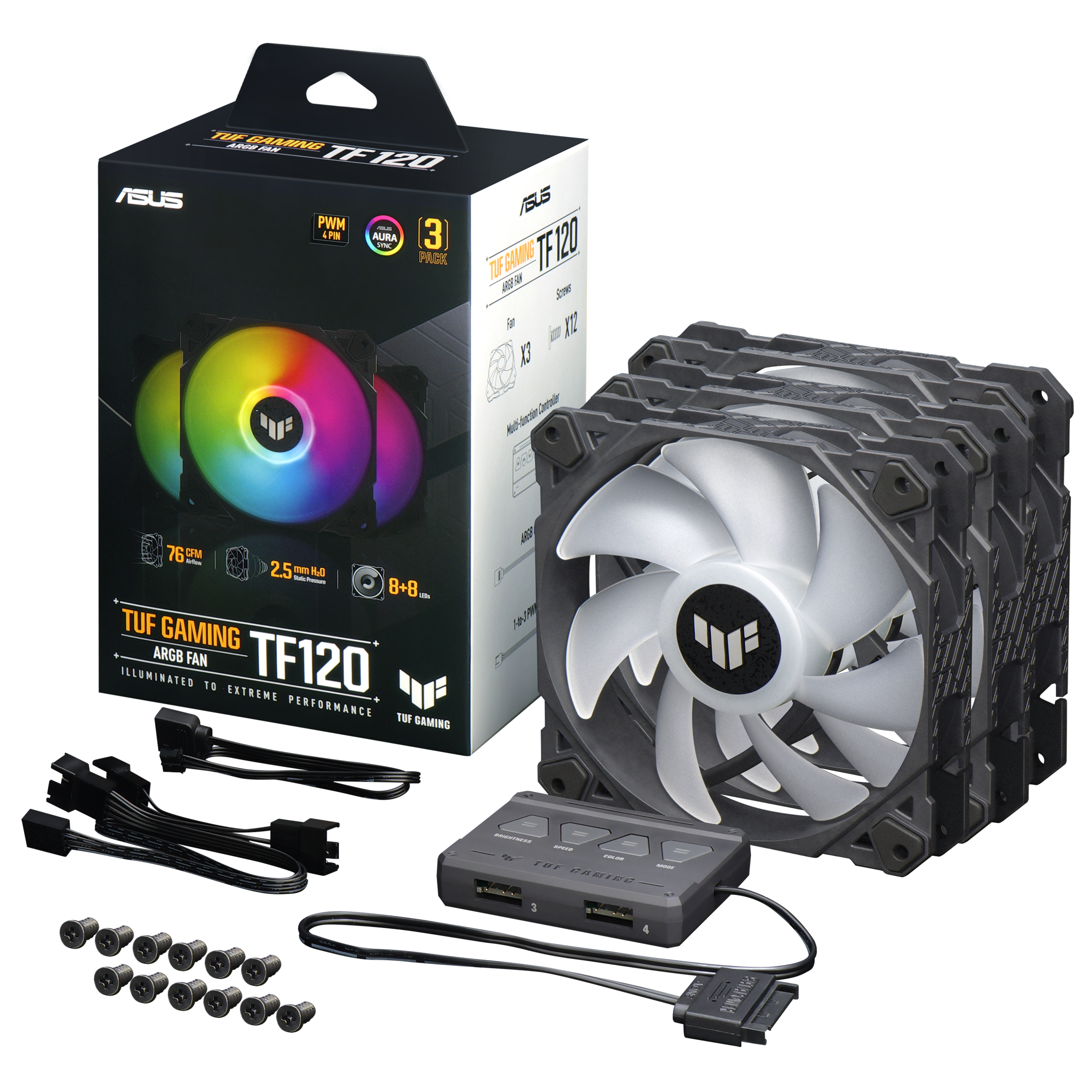 TUF Gaming TF120 Fan - Triple Fan Kit with ARGB Controller｜Cooling｜ASUS Global