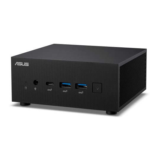 Se muestra una Mini PC ASUS ExpertCenter en un ligero ángulo, sobre un fondo blanco.