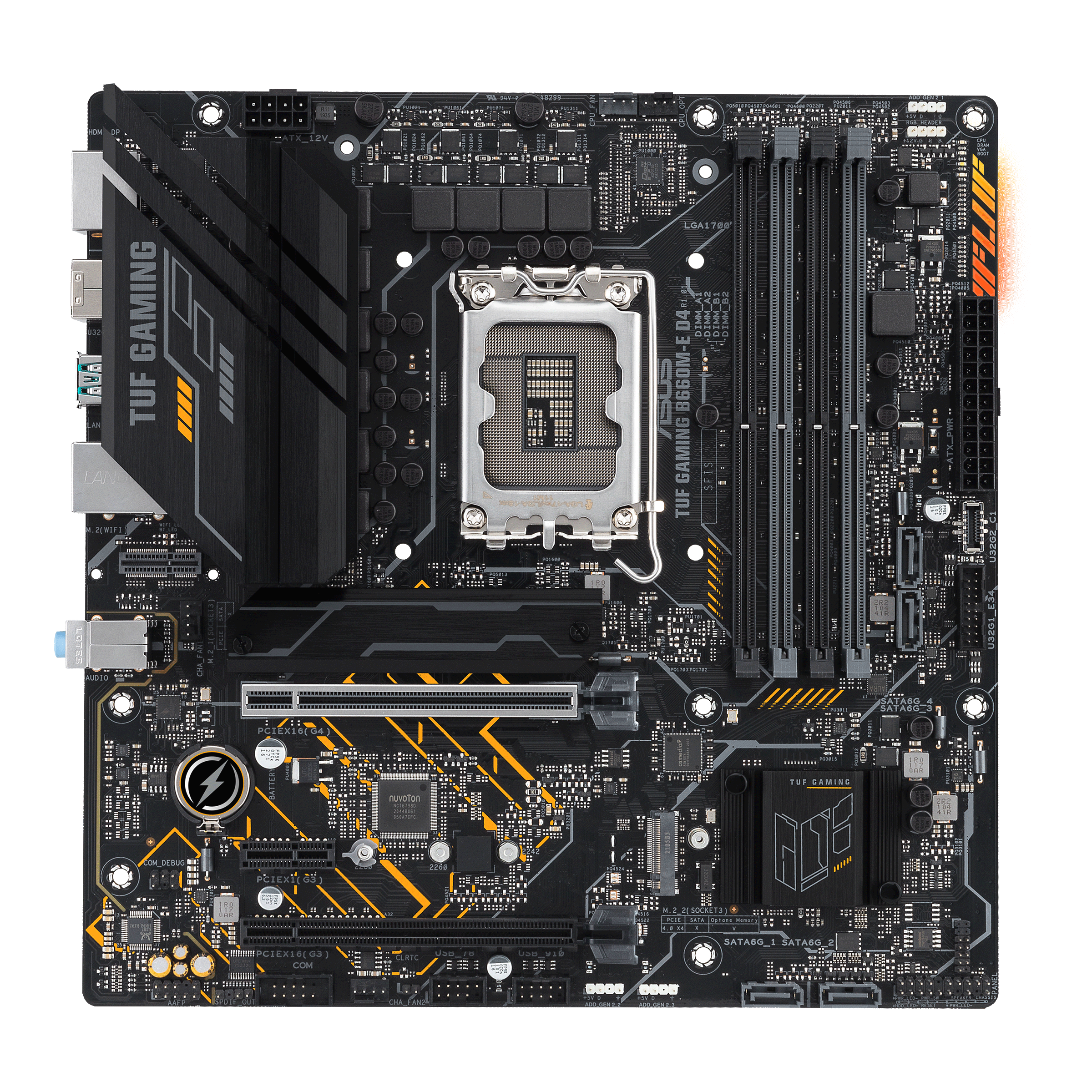ASUS TUF Gaming B660M-E D4 Scheda Madre mATX, Intel B660, LGA1700, DDR4, PCI 4.0, LAN Realtek 2.5Gb, Realtek 7.1 Surround, 2xM.2, 4xSATA 6GB/s, USB 3.2 Gen 2, Armoury Crate, Nero
