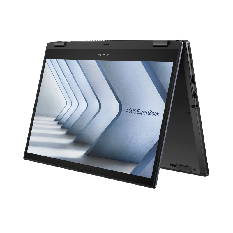 An angled front view of an ASUS ExpertBook B2 Flip in tent mode.