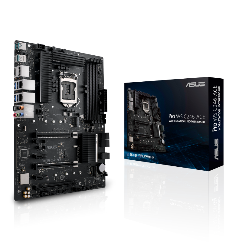 Pro WS C246-ACE motherboard, packaging and motherboard