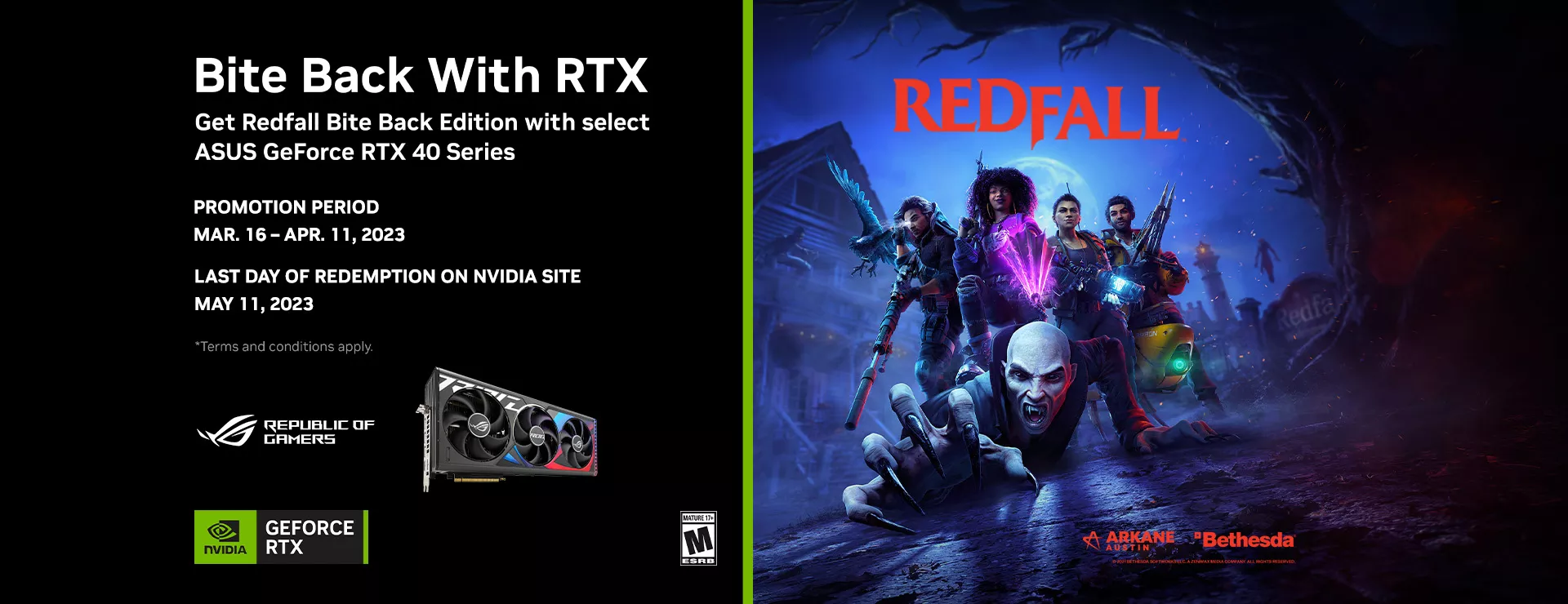 NVIDIA Redfall Game Bundle Banner with ROG Strix RTX 4090