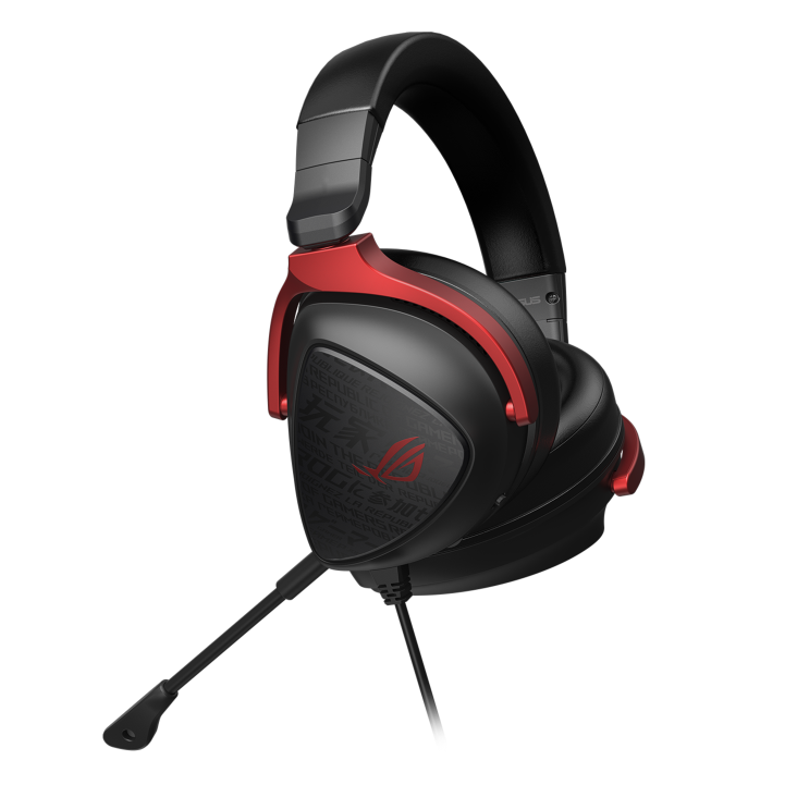 ROG Delta S Core, a wired, 3.5mm connection, PC, PS5, PS4, Switch and Xbox gaming headset focusing on the right earcup