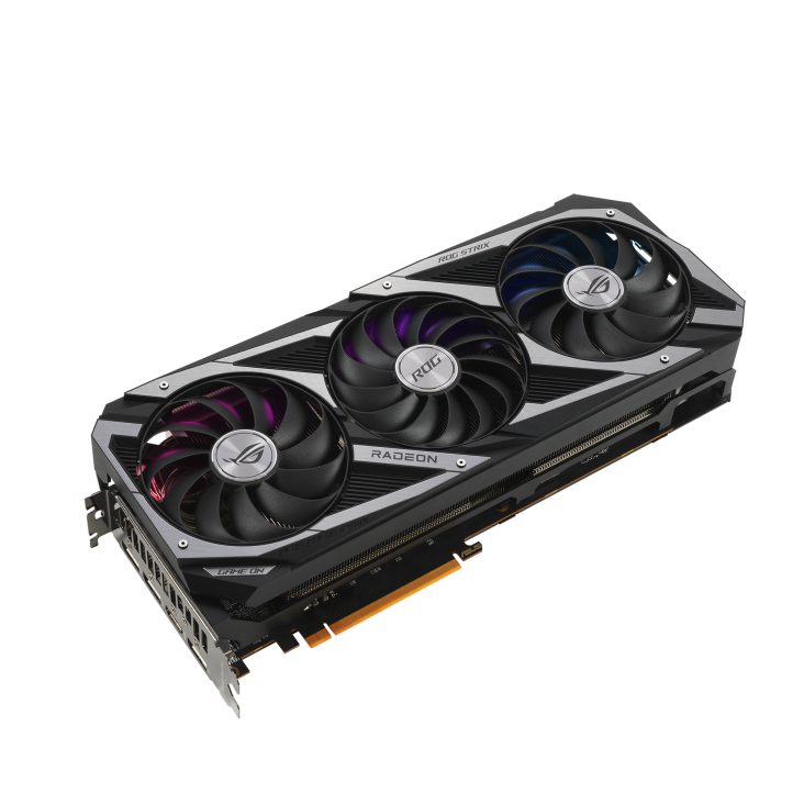 ROG-STRIX-RX6700XT-O12G-GAMING graphics card, front angled view