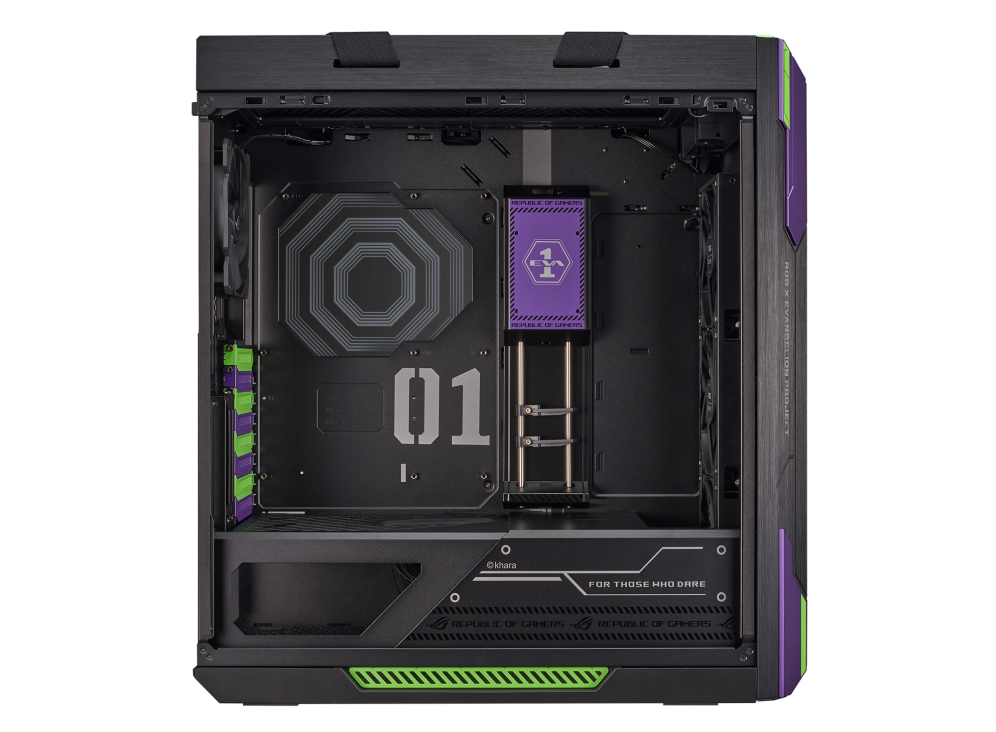 ROG Strix Helios EVA Edition side view, without side panel