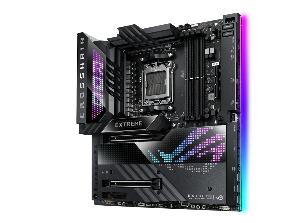 ROG CROSSHAIR X670E EXTREME angled view from right