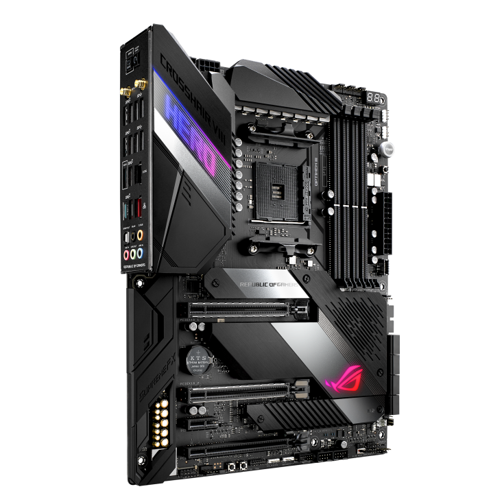 ROG Crosshair VIII Hero (WI-FI) angled view from left