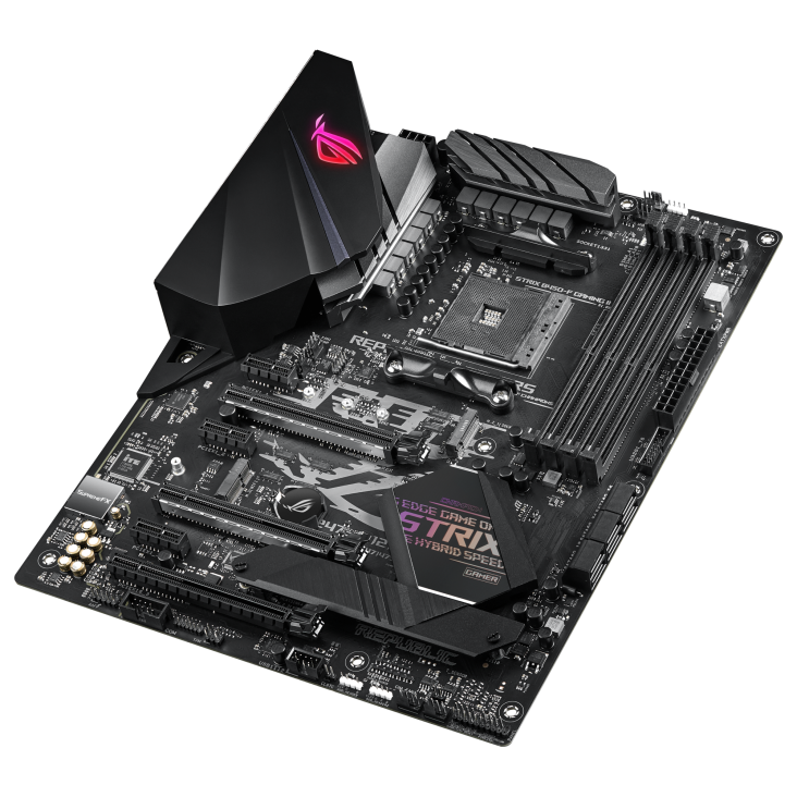 ROG STRIX B450-F GAMING II top and angled view from right