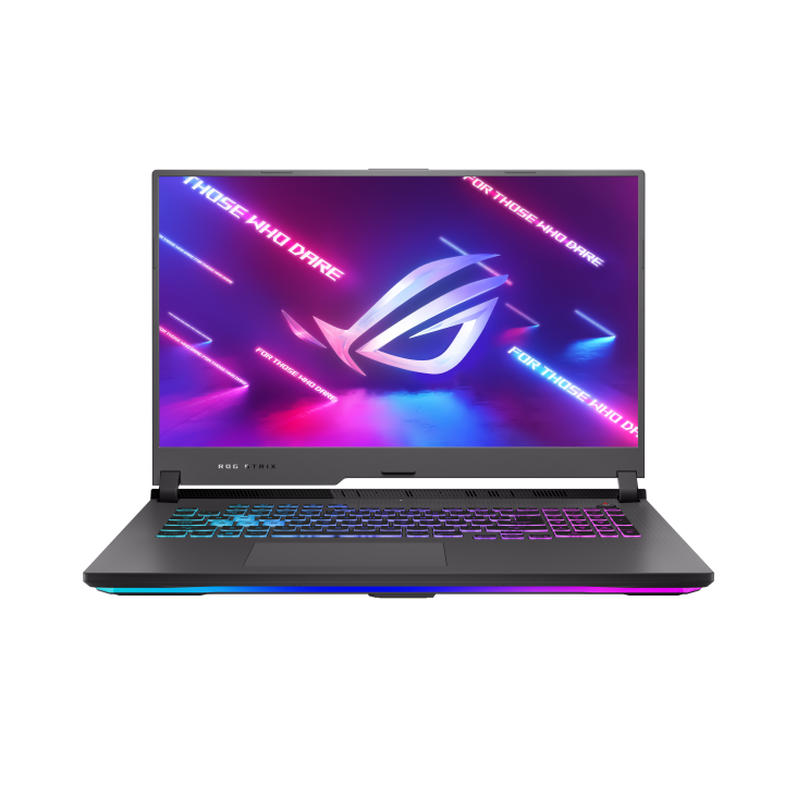 Front view of the Eclipse Gray ROG Strix G17, with the ROG logo on screen.