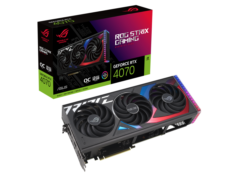 ROG Strix GeForce RTX 4070 OC edition packaging and graphics card