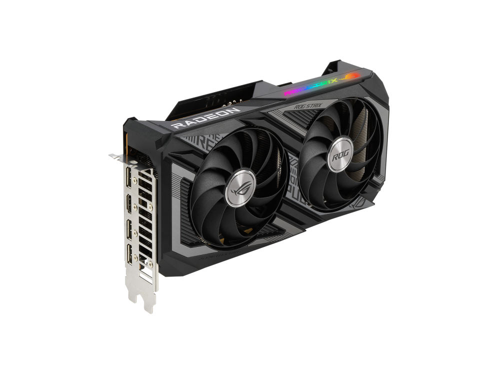 ROG Strix Radeon™ RX 6650 XT V2 OC Edition graphics card, angled hero shot from the front