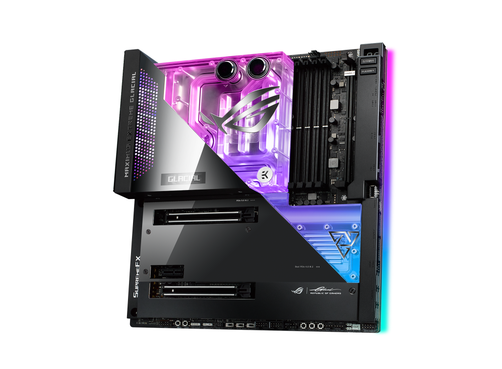 ROG MAXIMUS Z690 EXTREME GLACIAL angled view from right