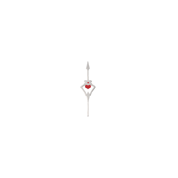 A metallic pin shaped like Elysia’s lance with a red heart in the center, symbolizing her signature weapon.