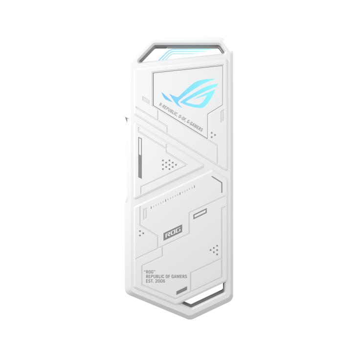 ROG Strix Arion white front view with AURA lighting