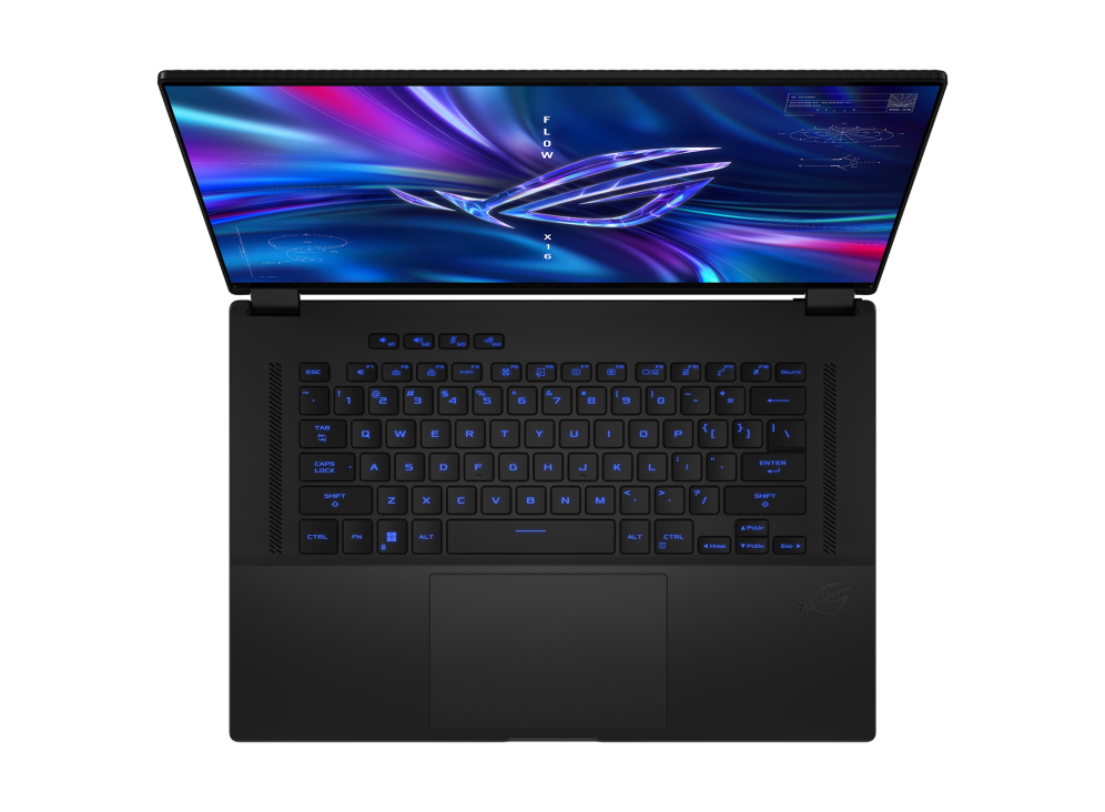 Top down view of the Flow X16 with 1-zone RGB lighting keyboard