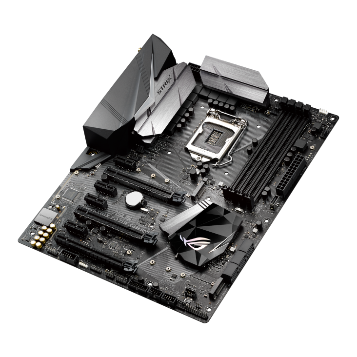 ROG STRIX Z270E GAMING top and angled view from right