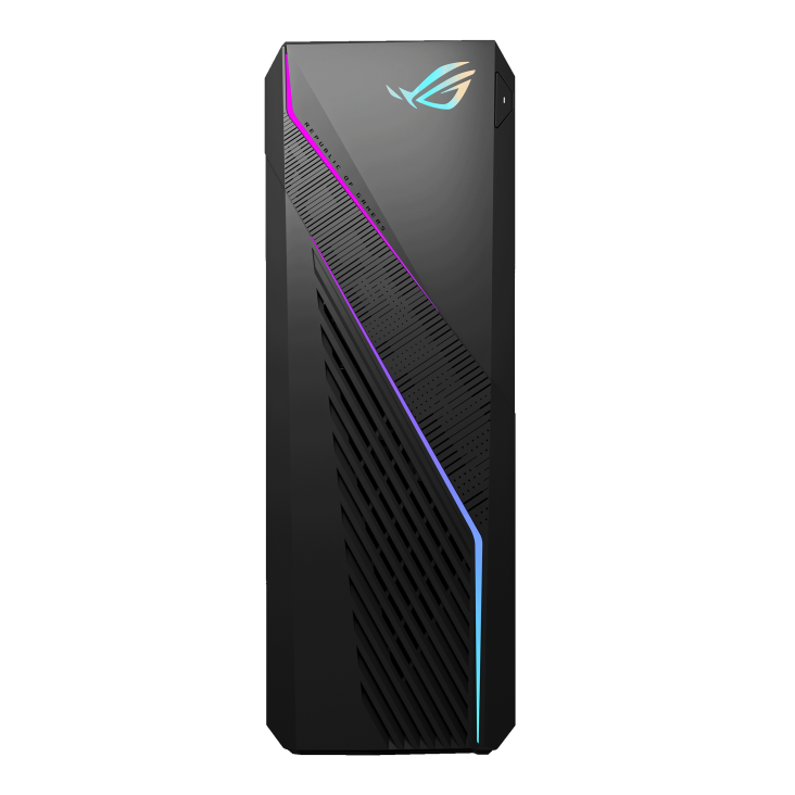 Front view of the ROG Strix G16CHR, with the ROG logo and aura sync light bar