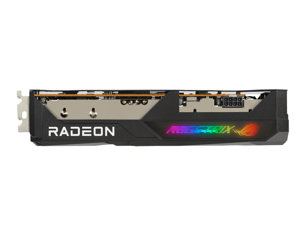 ROG Strix Radeon™ RX 6650 XT V2 OC Edition graphics card, side view, showing off the ARGB element