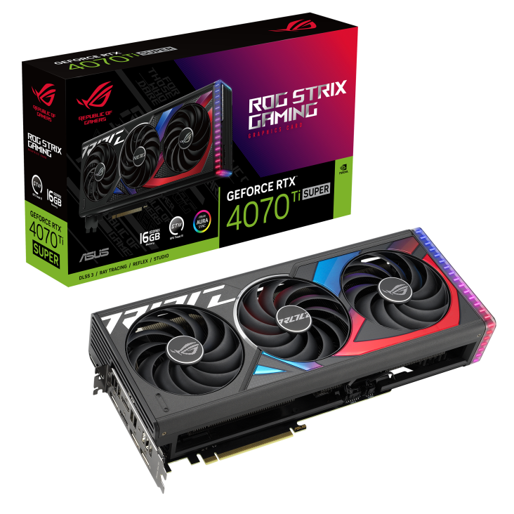 ROG Strix GeForce RTX 4070 Ti SUPER packaging and graphics card