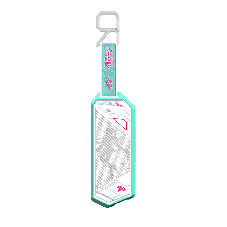 ROG Strix Arion Hatsune Miku Edition rear shot with R-hook and protective holder