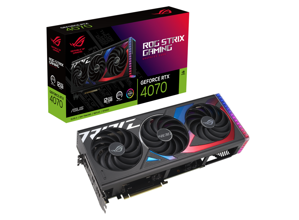 ROG Strix GeForce RTX 4070 packaging and graphics card