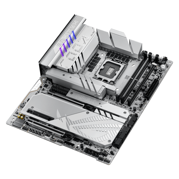ROG MAXIMUS Z890 APEX top view, angled 45 degrees to the left