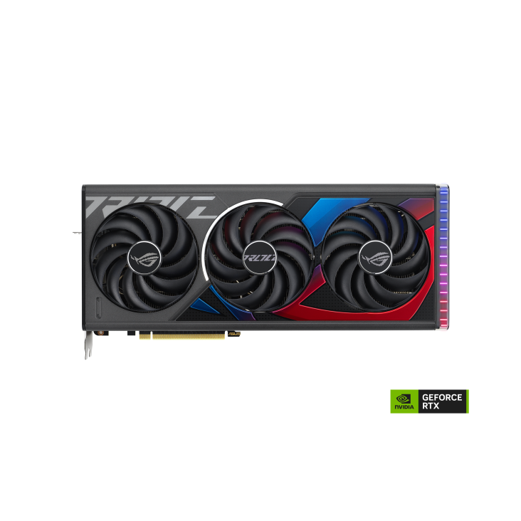 Front side of the ROG Strix GeForce RTX 4070Ti SUPER graphics card with NV logo