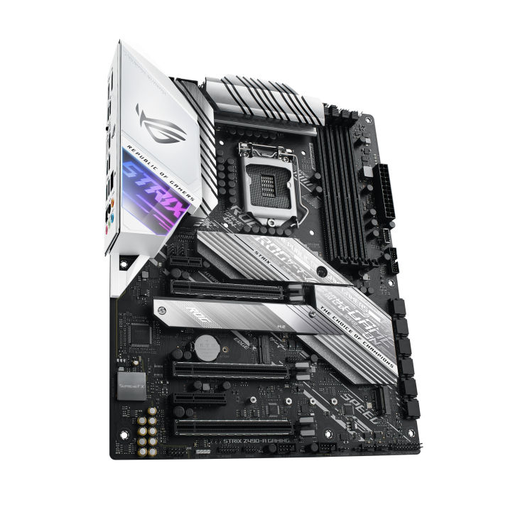 ROG STRIX Z490-A GAMING angled view from left