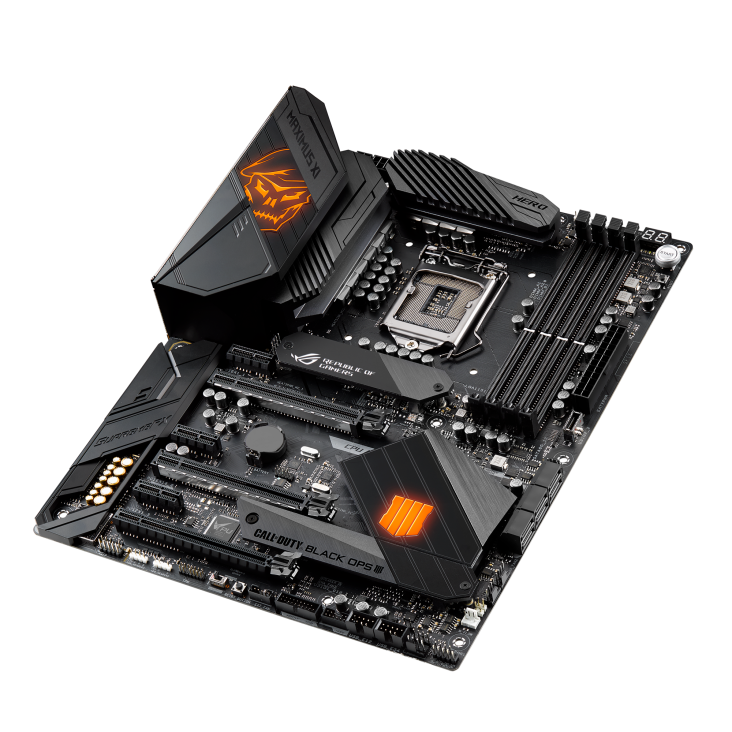 ROG MAXIMUS XI HERO (WI-FI) top and angled view from right