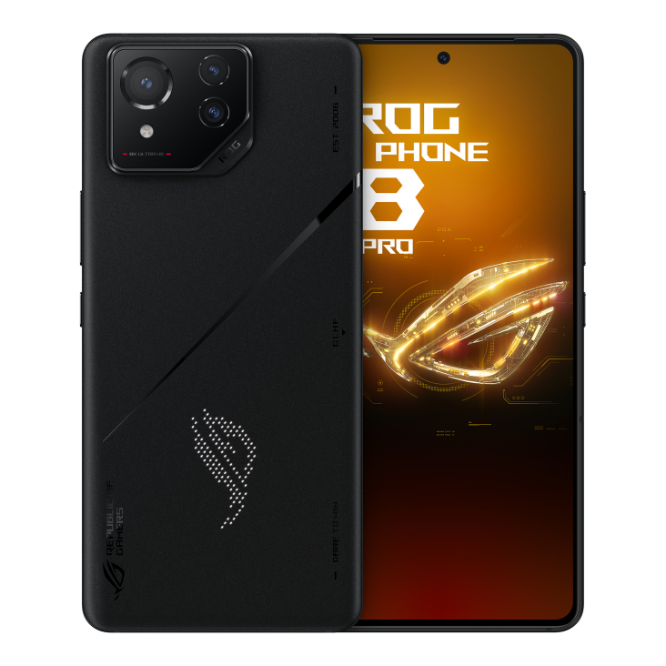 Two ROG Phone 8 Pro angled view from both front and back