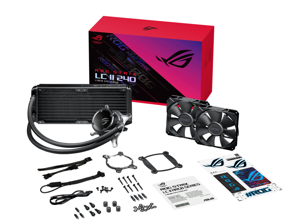 ROG STRIX LC II 360 front view with what’s in the box