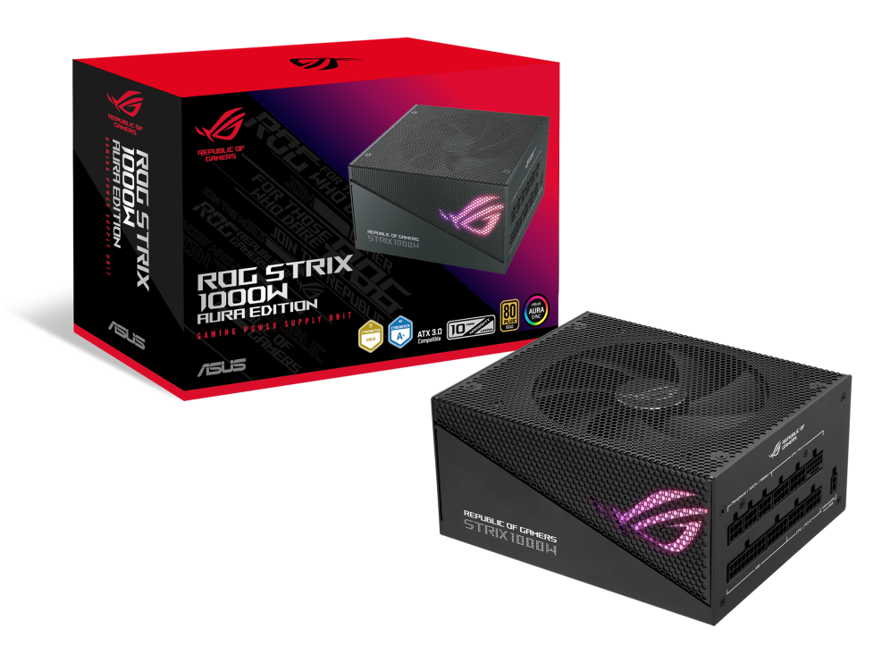 ROG Strix 1000W Gold Aura Edition and its colorbox