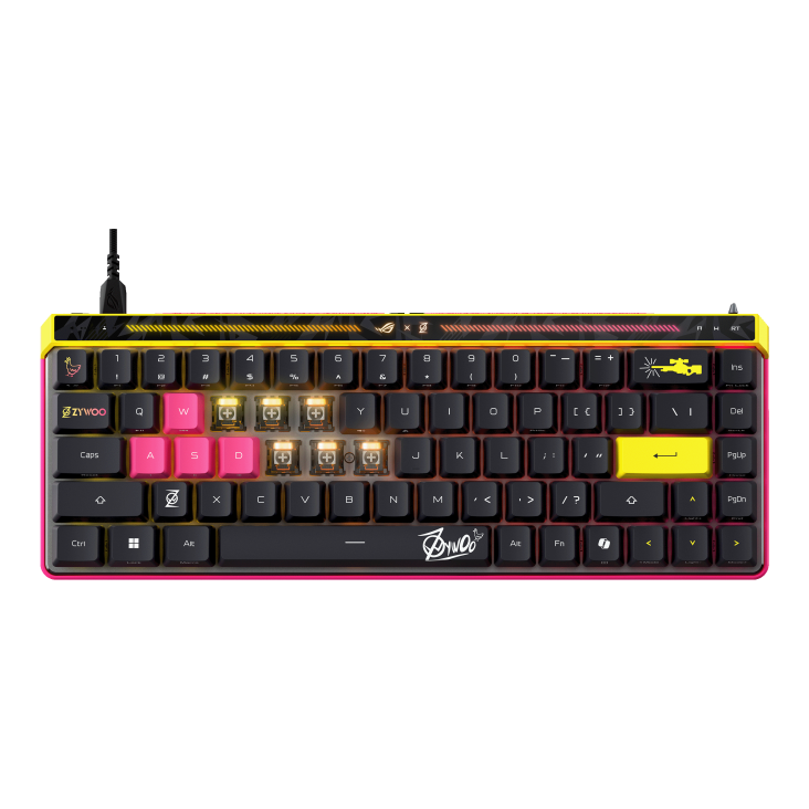 ROG Falchion Ace HFX ZywOo Edition with keycaps removed and focused on ROG HFX switches