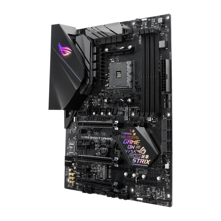 ROG STRIX B450-F GAMING angled view from right