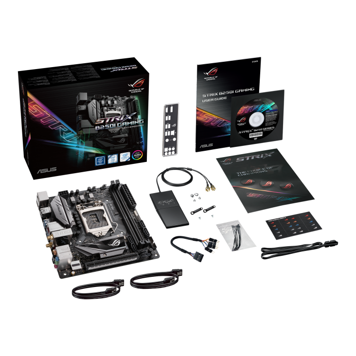 ROG STRIX B250I GAMING top view with what’s inside the box