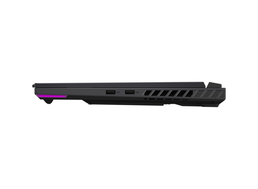 2023 ROG Strix G16 Eclipse Gray Profile view of the left side of the Strix SCAR18, with two USB A ports visible