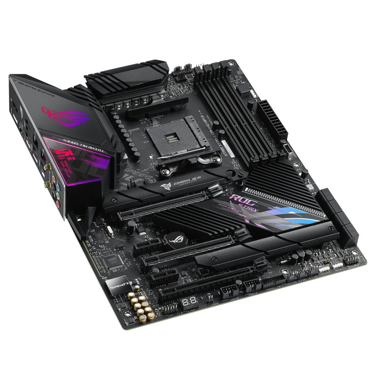 ROG STRIX X570-E GAMING WIFI II top and angled view from left