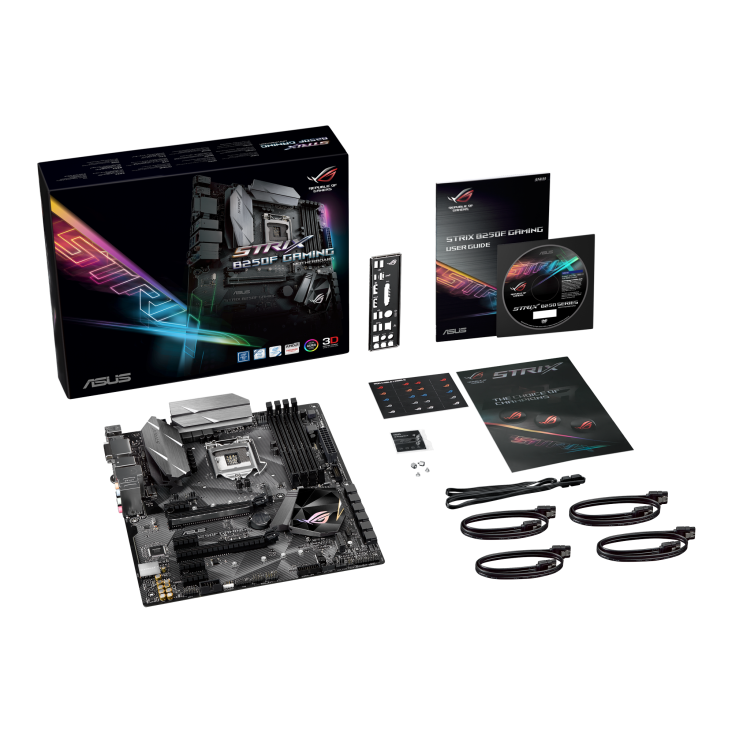 ROG STRIX B250F GAMING top view with what’s inside the box